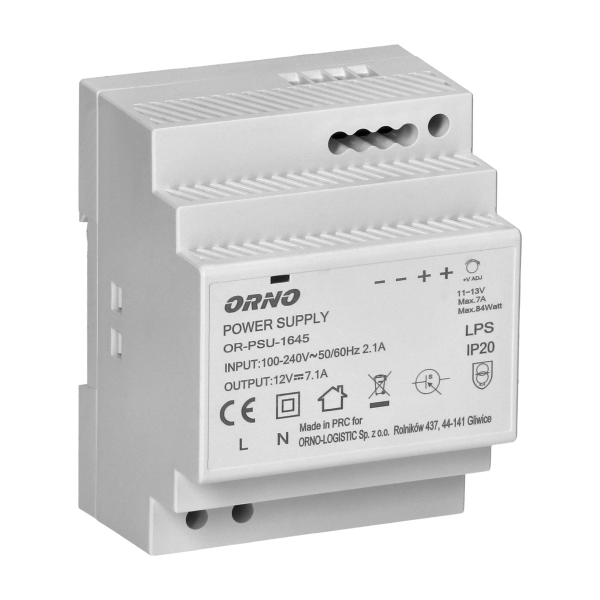 DIN rail power adaptor 12V DC 7A, 84W, width: 4 units DIN rail power adaptor 12V DC 7A, 84W, width: 4 units