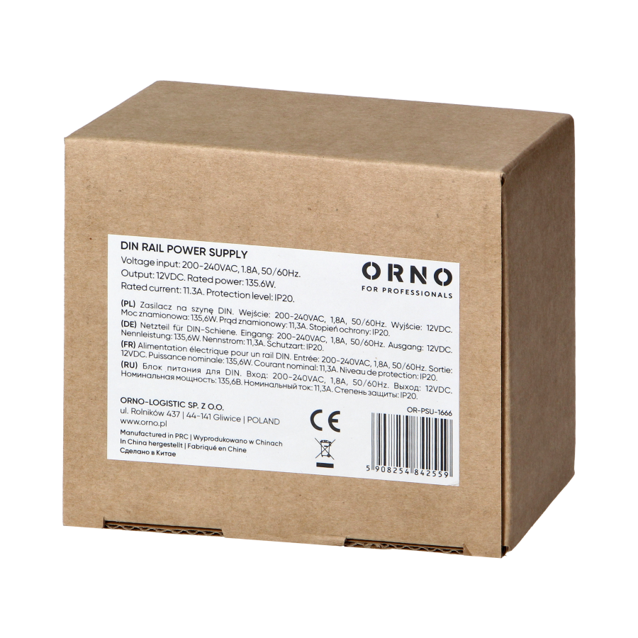 DIN rail power supply 12VDC, 11.3 A, 135.6W, 6 modules