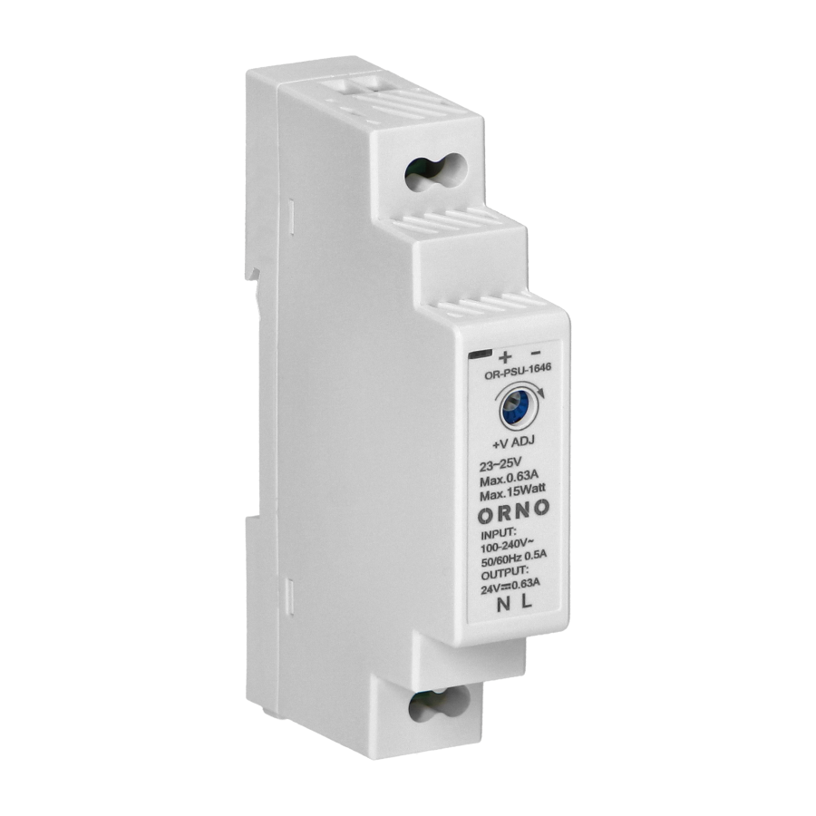 DIN rail power adaptor 24VDC, 0.63A, 15W, width: 1 unit