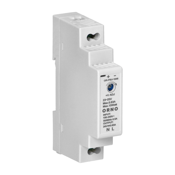 DIN rail power adaptor 24VDC, 0.63A, 15W, width: 1 unit