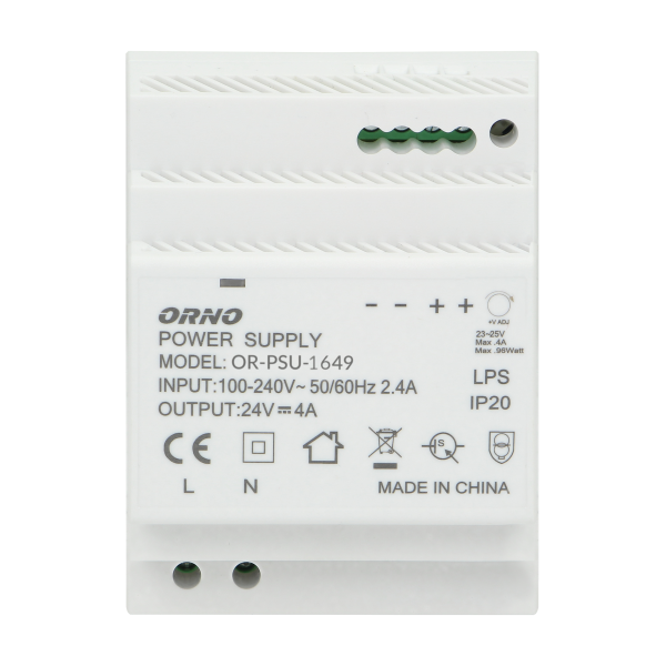Zasilacz na szynę DIN 24VDC, 4A, 100W, szerokość 4 moduły