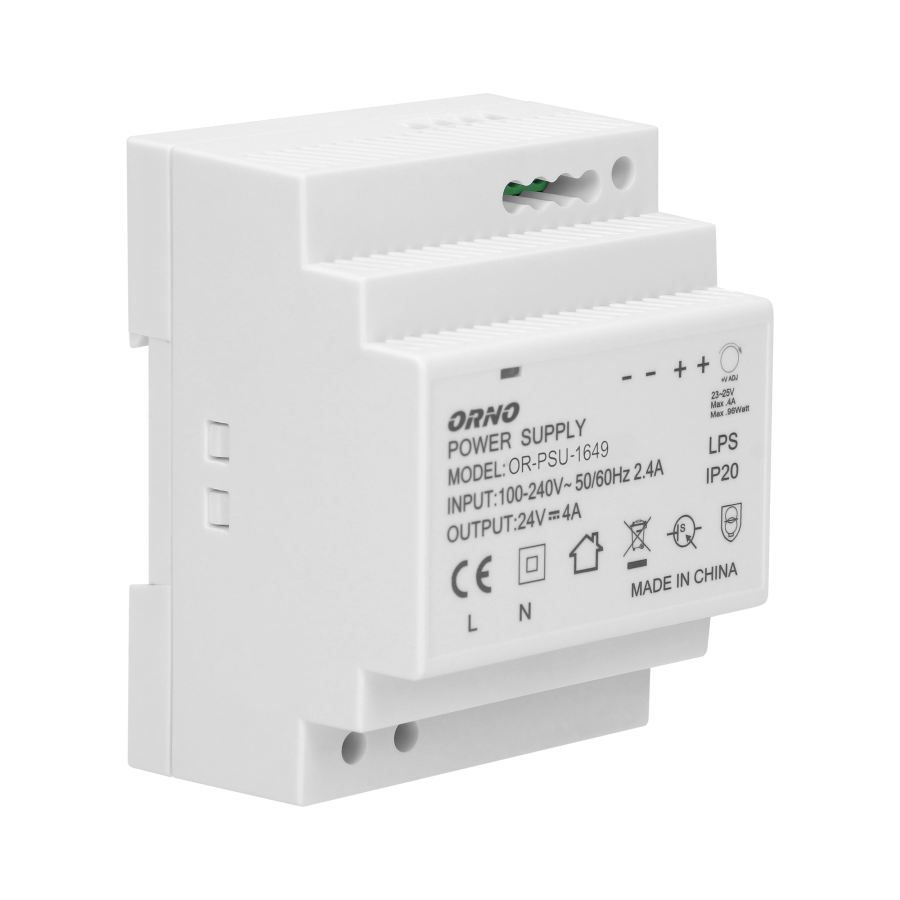 DIN rail power adaptor 24VDC, 4A, 100W, width: 4 units