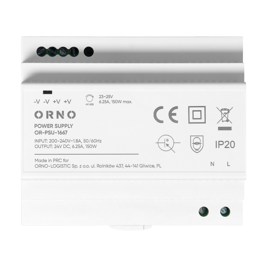 Zasilacz na szyne DIN, 24VDC, 6,25A, 150W, 6 modułów