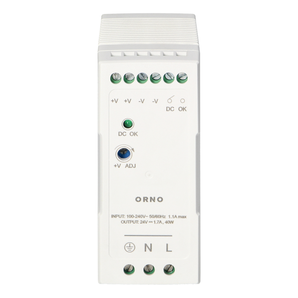 Industrial power supply for a DIN rail, 24VDC, 1.7A, 40W, plastic housing Industrial power supply for a DIN rail, 24VDC, 1.7A, 40W, plastic housing