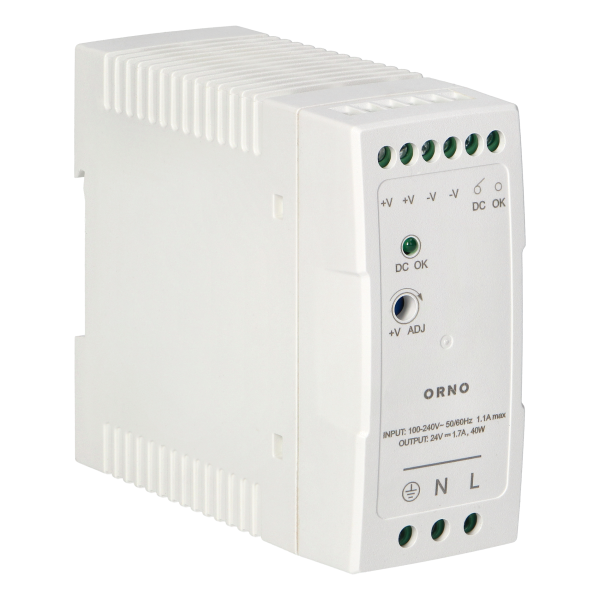 Industrial power supply for a DIN rail, 24VDC, 1.7A, 40W, plastic housing Industrial power supply for a DIN rail, 24VDC, 1.7A, 40W, plastic housing