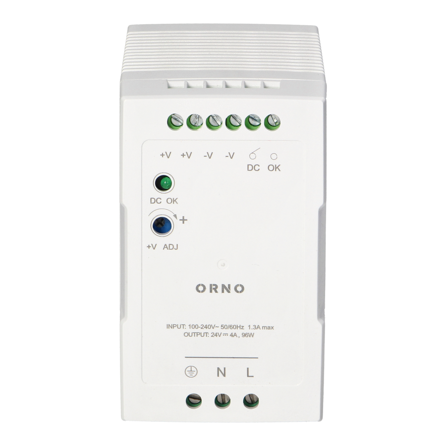 Industrial power supply for a DIN rail, 24VDC, 4A, 96W, plastic housing