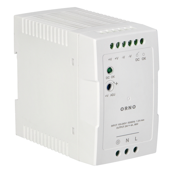 Industrial power supply for a DIN rail, 24VDC, 4A, 96W, plastic housing Industrial power supply for a DIN rail, 24VDC, 4A, 96W, plastic housing