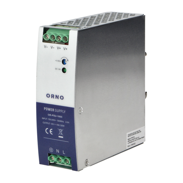 Zasilacz  przemysłowy na szynę DIN, 12VDC 10A 120W, obudowa metalowa