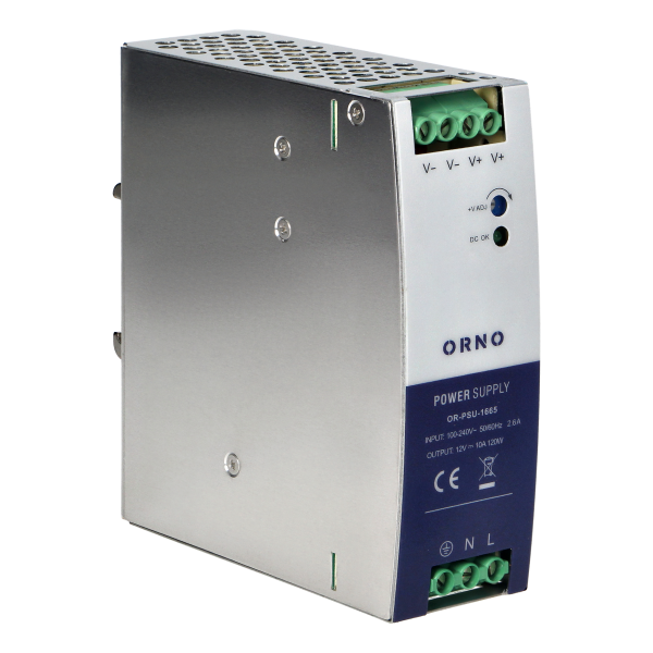 Industrial power supply for a DIN rail, 12VDC, 10A, 120W, plastic housing