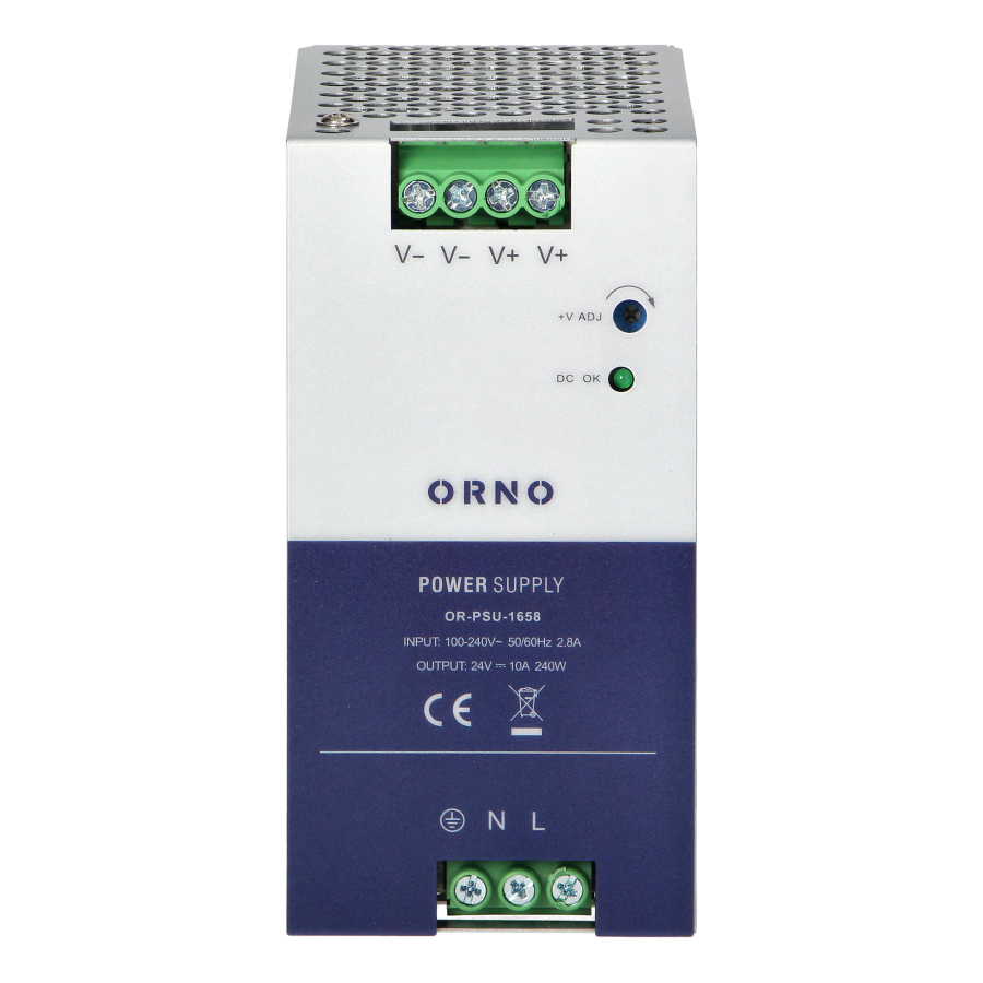 Industrial power supply for a DIN rail, 24VDC, 10A, 240W, metal housing