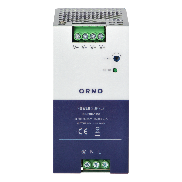 Industrial power supply for a DIN rail, 24VDC, 10A, 240W, metal housing