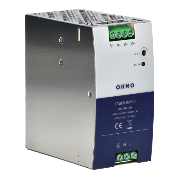 Industrial power supply for a DIN rail, 24VDC, 10A, 240W, metal housing