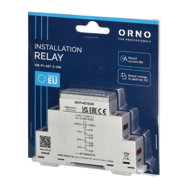 Installation relay, 3P 8A, 12-230 VUC