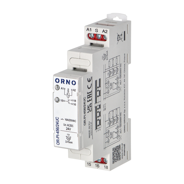 Installation bistable relay, 24 VAC / DC, 16A