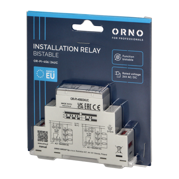 Installation bistable relay, 24 VAC / DC, 16A