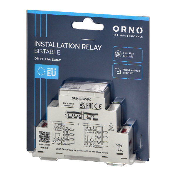 Installation bistable relay, 230 VAC, 16A