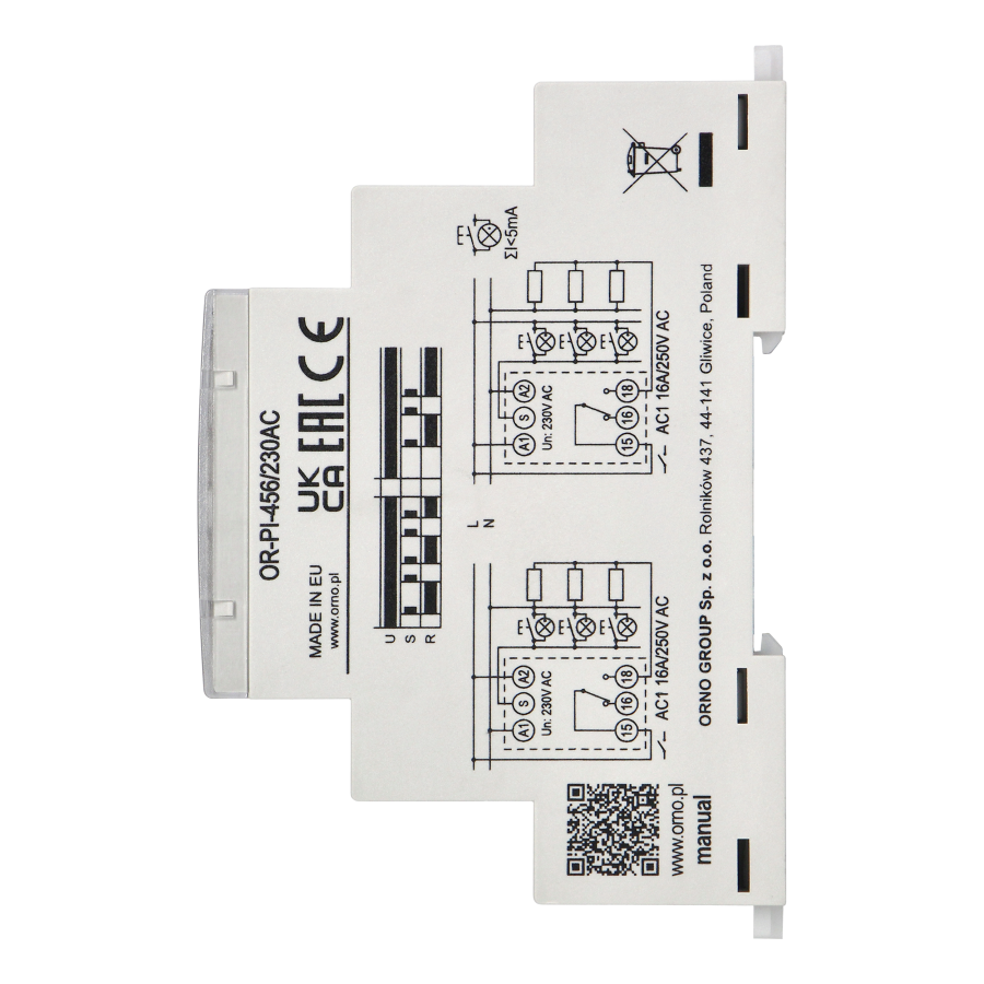 Installation bistable relay, 230 VAC, 16A