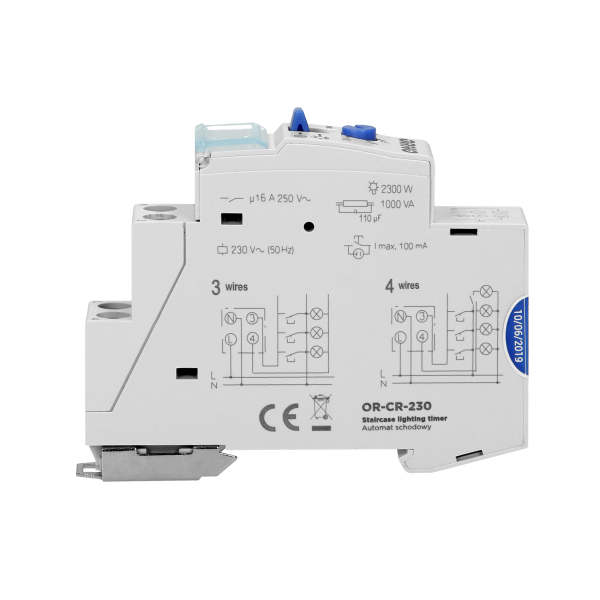Automat schodowy, instalacja 3 lub 4 żyłowa, 1 moduł, DIN TH-35mm