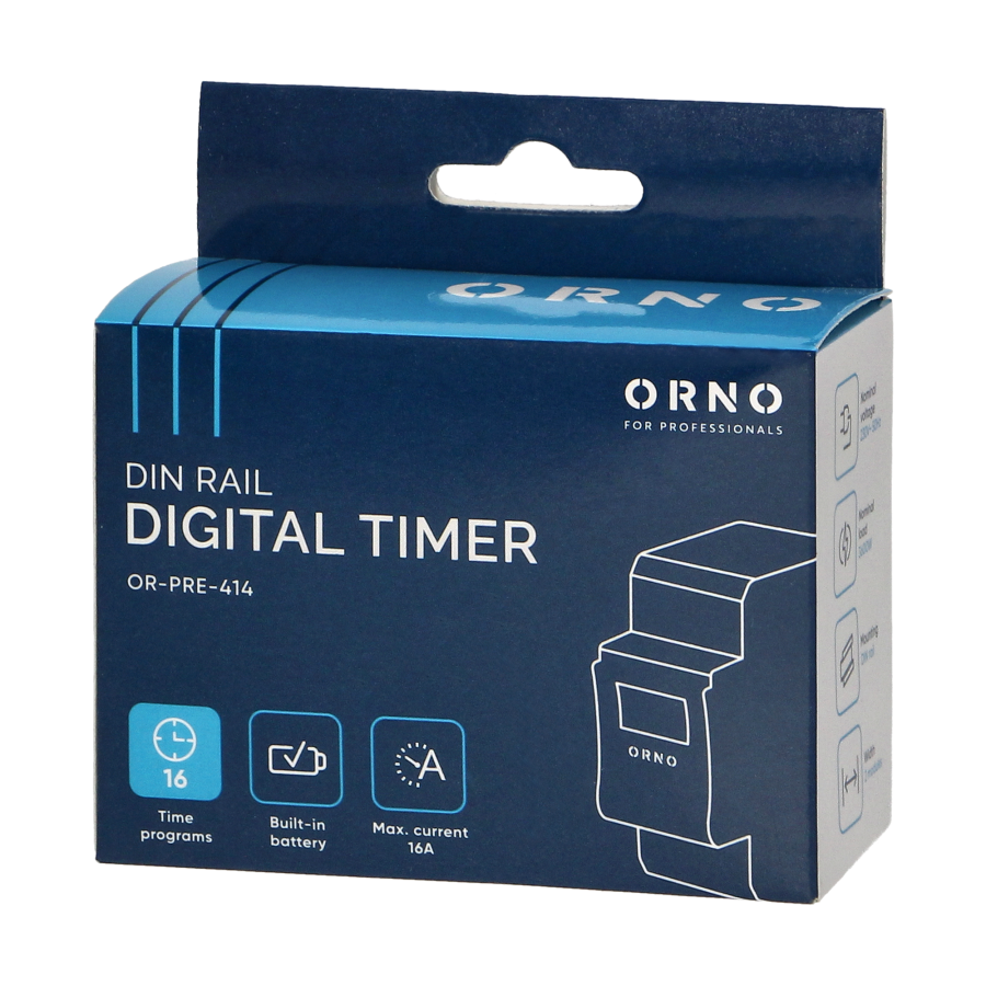Elektroniczny programator czasowy, 16 programów, 2 moduły, DIN TH-35mm