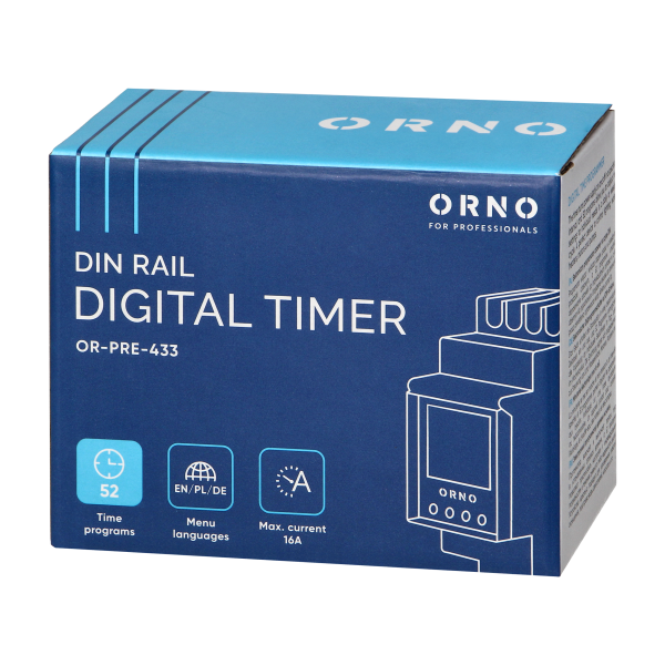 Elektroniczny programator czasowy, 52 programy, 3 języki menu, 2 moduły, DIN TH-35mm