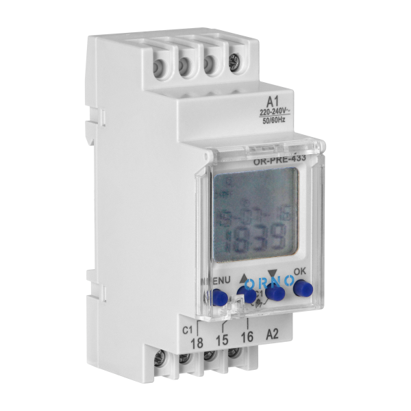 Elektroniczny programator czasowy, 52 programy, 3 języki menu, 2 moduły, DIN TH-35mm