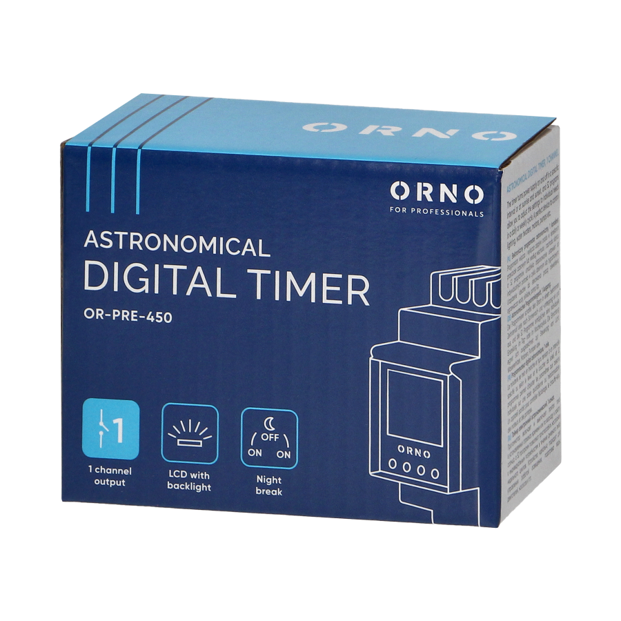 DIN rail digital timer, 100 programmes, 3 menu languages, 1 chanel, max.16A/230V, 2 modules wide