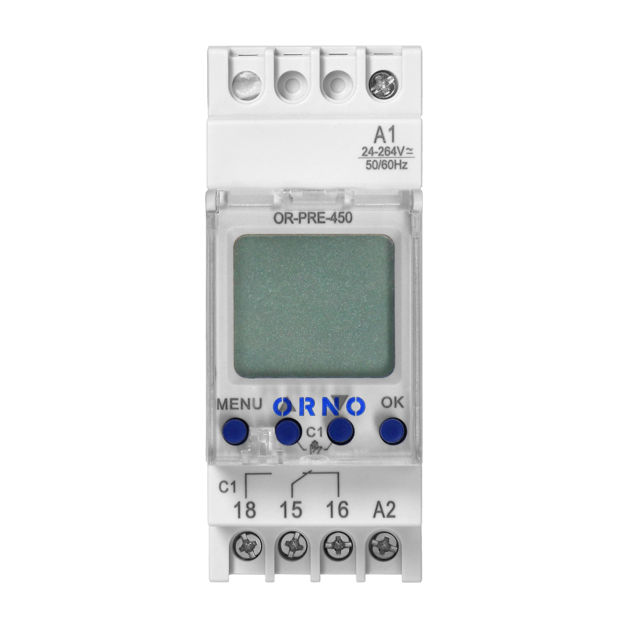 DIN rail digital timer, 100 programmes, 3 menu languages, 1 chanel, max.16A/230V, 2 modules wide