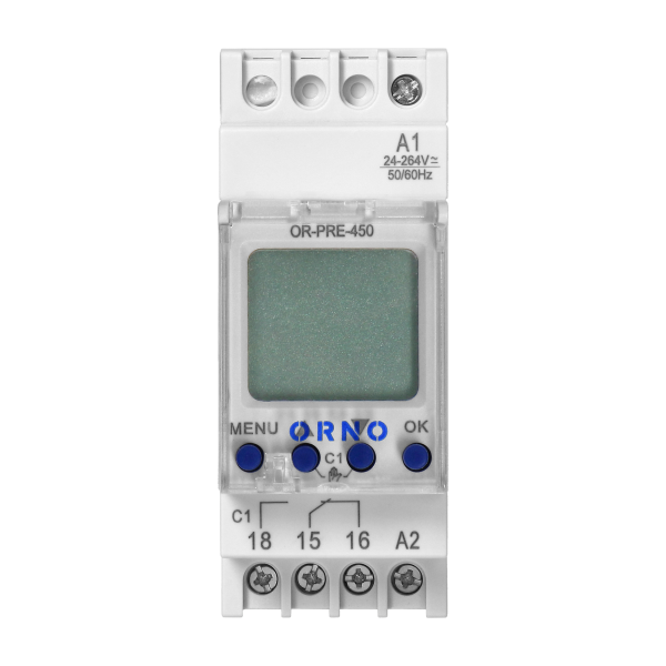 Elektroniczny programator astronomiczny i czasowy, 52 programy, 3 języki menu, 1 wyjście przekaźnikowe  max.16A/230V, szerokość 2 moduły, DIN TH-35mm