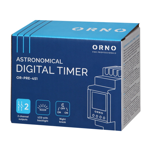 DIN rail digital timer, 100 programmes, 3 menu languages, 2 chanel, max.16A/230V, 2 modules wide