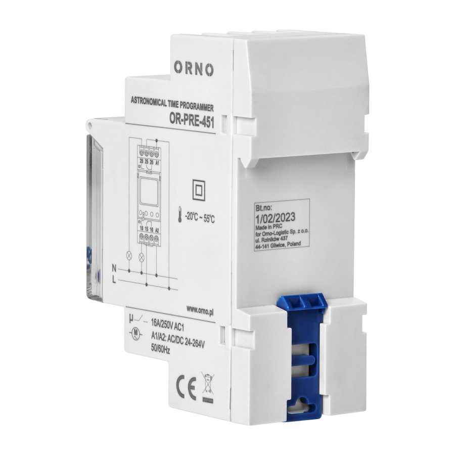 DIN rail digital timer, 100 programmes, 3 menu languages, 2 chanel, max.16A/230V, 2 modules wide