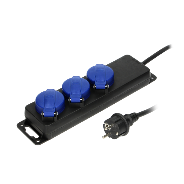 Przedłużacz warsztatowy bryzgoszczelny IP44, 3 gniazda 2P+Z IP44, przewód gumowy, H05RR-F 3x1,5mm², długość 5m Przedłużacz warsztatowy bryzgoszczelny IP44, 3 gniazda 2P+Z IP44, przewód gumowy, H05RR-F 3x1,5mm², długość 5m