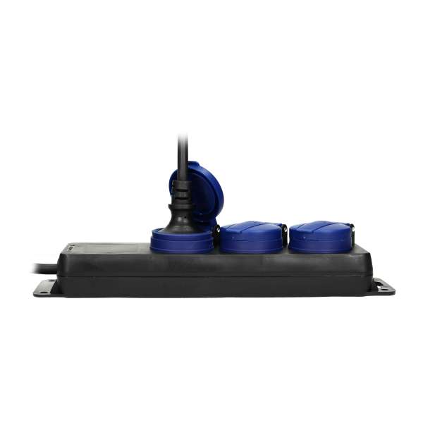 Heavy-duty, splash-proof extension sockets (3 x 2P+E Schuko), IP44, rubber cord, H05RR-F 3x1.5mm² - 5m,