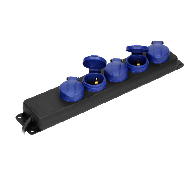 Heavy-duty, splash-proof extension sockets, with rubber cord, 5 sockets 2P+E (Schuko), IP44, H05RR-F 3x1.5mm² - 3m,