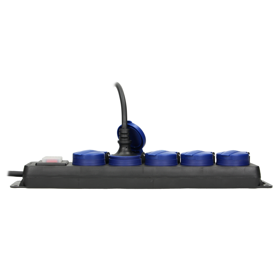 Heavy-duty, splash-proof extension sockets, rubber cord, IP44, H05RR-F 3x1.5mm² - 5m, 5x2P+E (schuko)