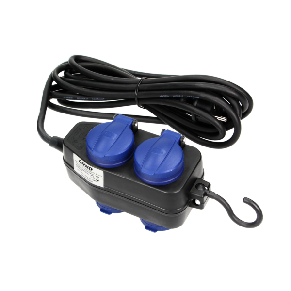 Przedłużacz warsztatowy bryzgoszczelny IP44, 4 gniazda (2+2) 2P+Z (schuko), IP44, przewód gumowy, H05RR-F 3x1,5, długość 5m