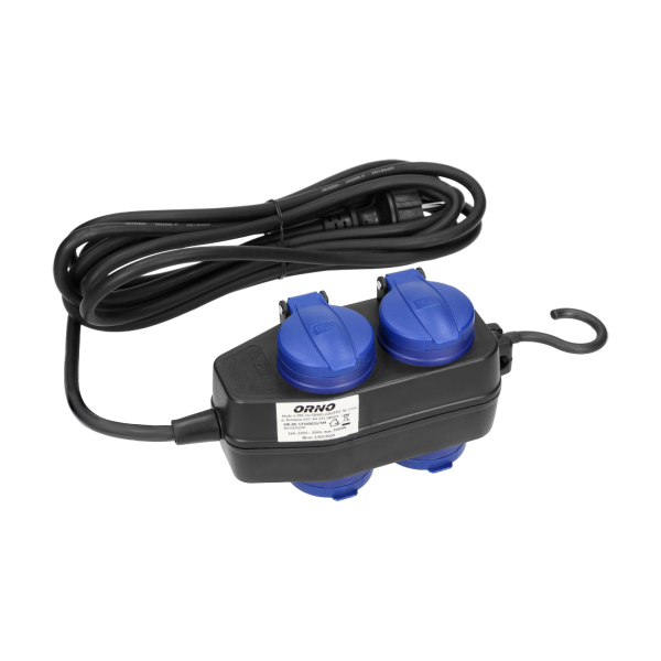 Heavy-duty, splash-proof extension sockets, rubber cord, IP44, H05RR-F 3x1.5mm² - 5m, 2+2 x 2P+E(schuko)