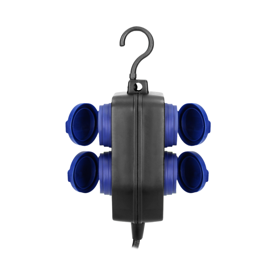 Heavy-duty, splash-proof extension sockets, rubber cord, IP44, H05RR-F 3x1.5mm² - 5m, 2+2 x 2P+E(schuko)