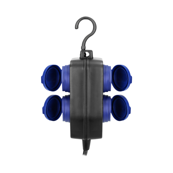 Heavy-duty, splash-proof extension sockets, rubber cord, IP44, H05RR-F 3x1.5mm² - 5m, 2+2 x 2P+E(schuko)