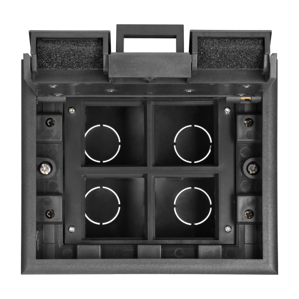 Floor box for module sockets 4 x 45x45mm or 8 x 22.5x45mm, cover: own material, black
