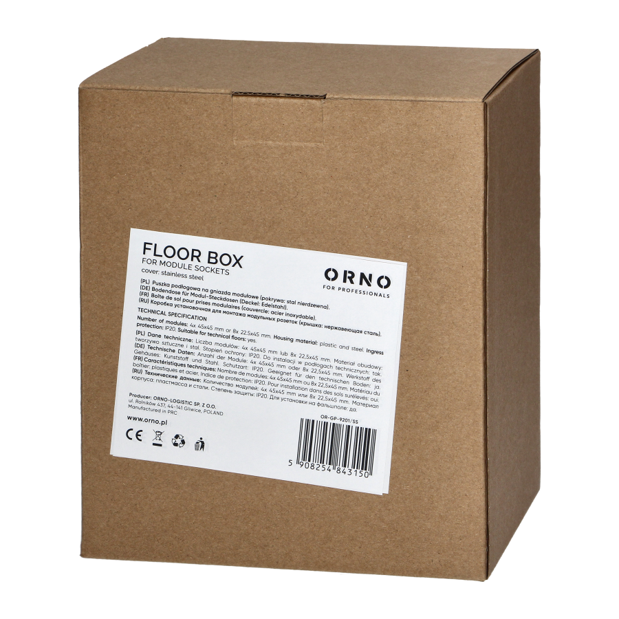 Puszka podłogowa na gniazda modułowe 4 x 45x45mm lub 8 x 22,5x45mm, pokrywa: plastik, czarna