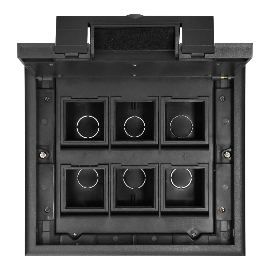 Floor box for module sockets 6 x 45x45mm or 12 x 22.5x45mm, cover: plastic, black