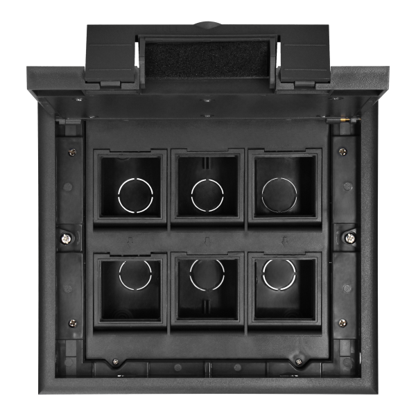 Floor box for module sockets 6 x 45x45mm or 12 x 22.5x45mm, cover: plastic, black