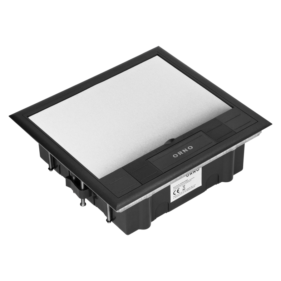 Floor box for module sockets 6 x 45x45mm or 12 x 22.5x45mm, cover: stainless steel, black