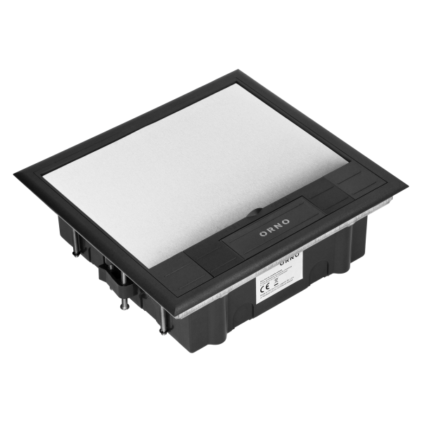 Floor box for module sockets 6 x 45x45mm or 12 x 22.5x45mm, cover: stainless steel, black