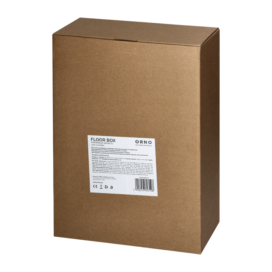 Floor box for module sockets 8 x 45x45mm or 16 x 22.5x45mm, cover: own material, black