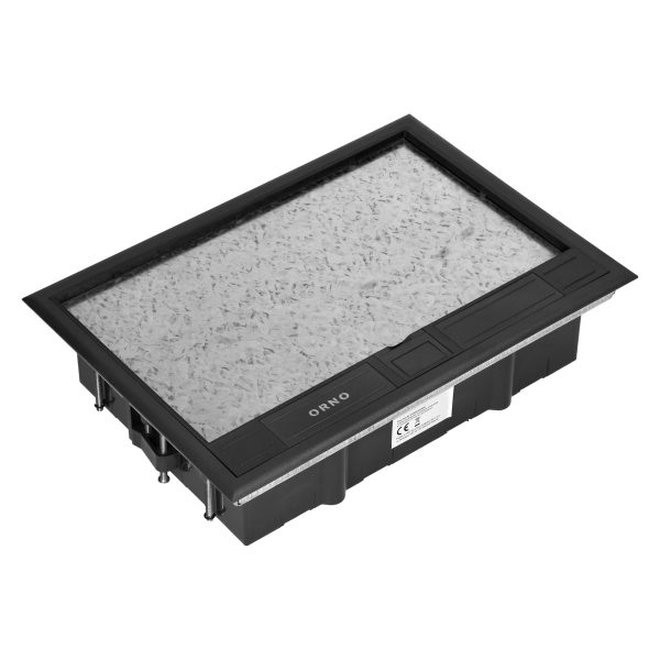 Floor box for module sockets 8 x 45x45mm or 16 x 22.5x45mm, cover: own material, black