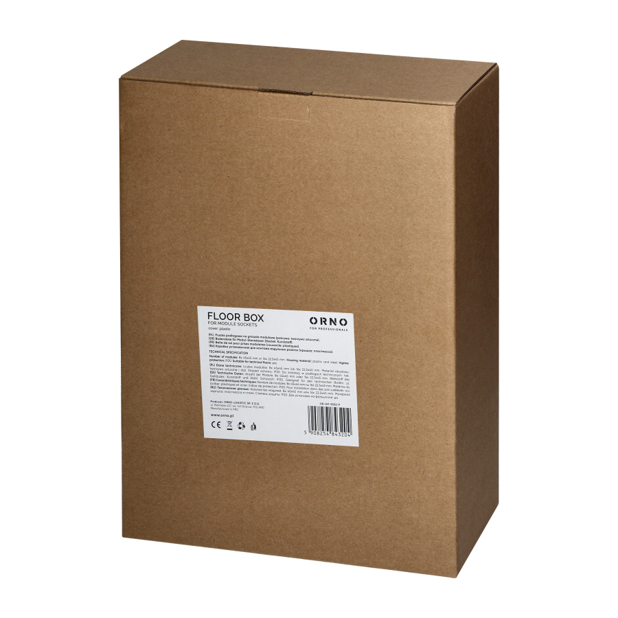 Floor box for module sockets 8 x 45x45mm or 16 x 22.5x45mm, cover: stainless steel, black