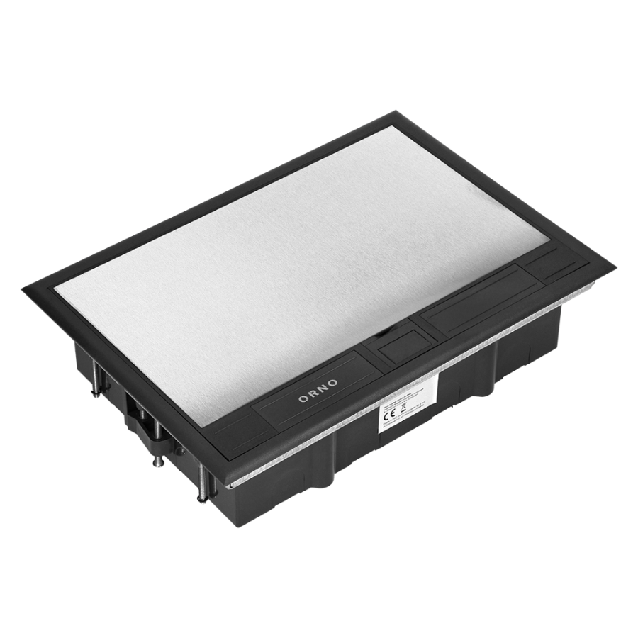 Floor box for module sockets 8 x 45x45mm or 16 x 22.5x45mm, cover: stainless steel, black