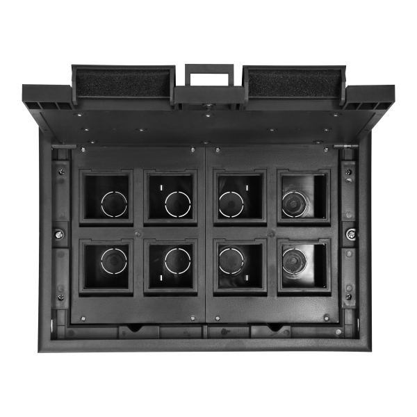 Puszka podłogowa na gniazda modułowe 8 x 45x45mm lub 16 x 22,5x45mm, pokrywa: stal nierdzewna, czarna