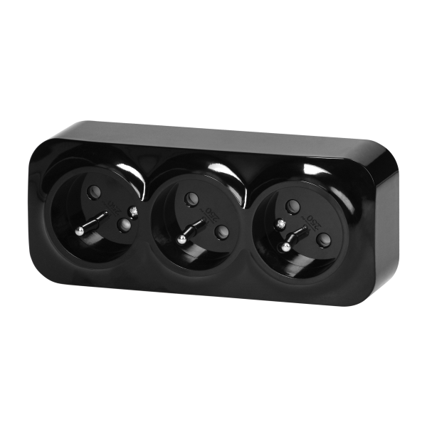 3-gang wall socket ToDo, 2P+E, IP20, 16A, 230V AC, black 3-gang wall socket ToDo, 2P+E, IP20, 16A, 230V AC, black